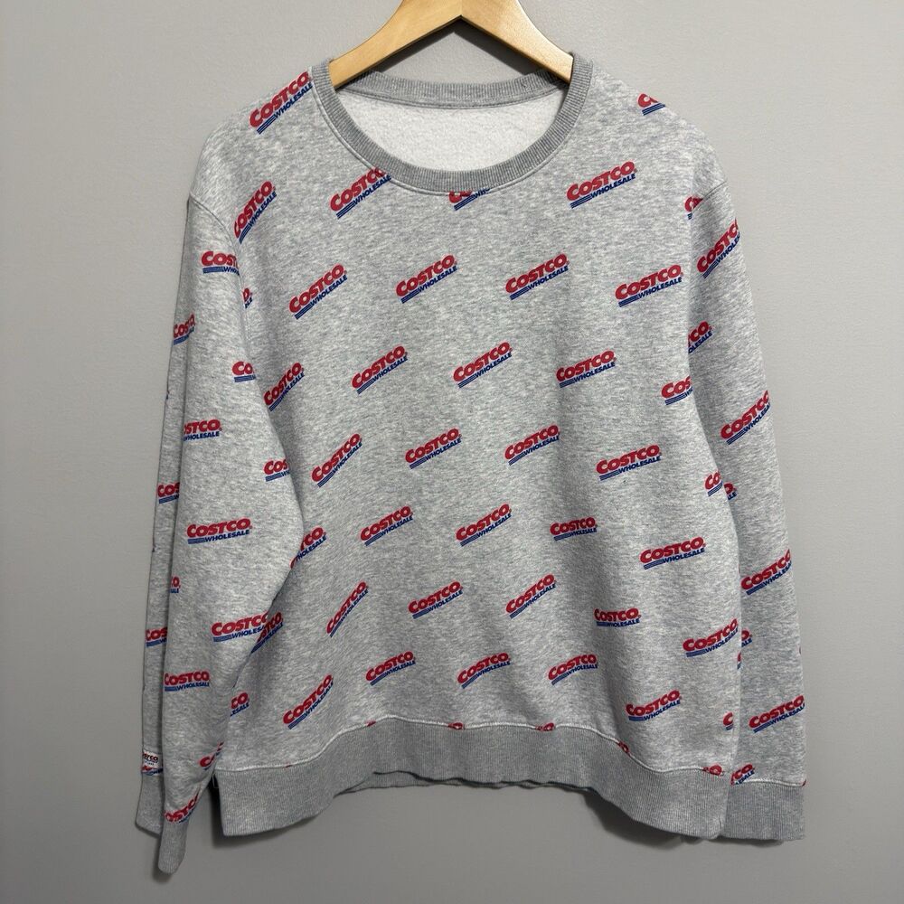 Costco Wholesale All Over Logo Crewneck Sweatshirt Mens XL